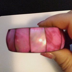Vintage Indian Hot Pink Mother of Pearl and Brass Bangle